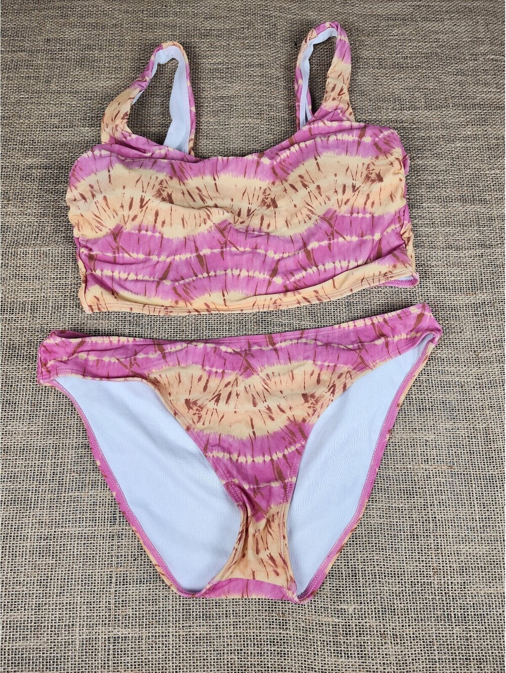 Women’s Pink Tie Dye Bikini 2 Piece Swimsuit Scoop Neck Boho Beach Swimwear XL